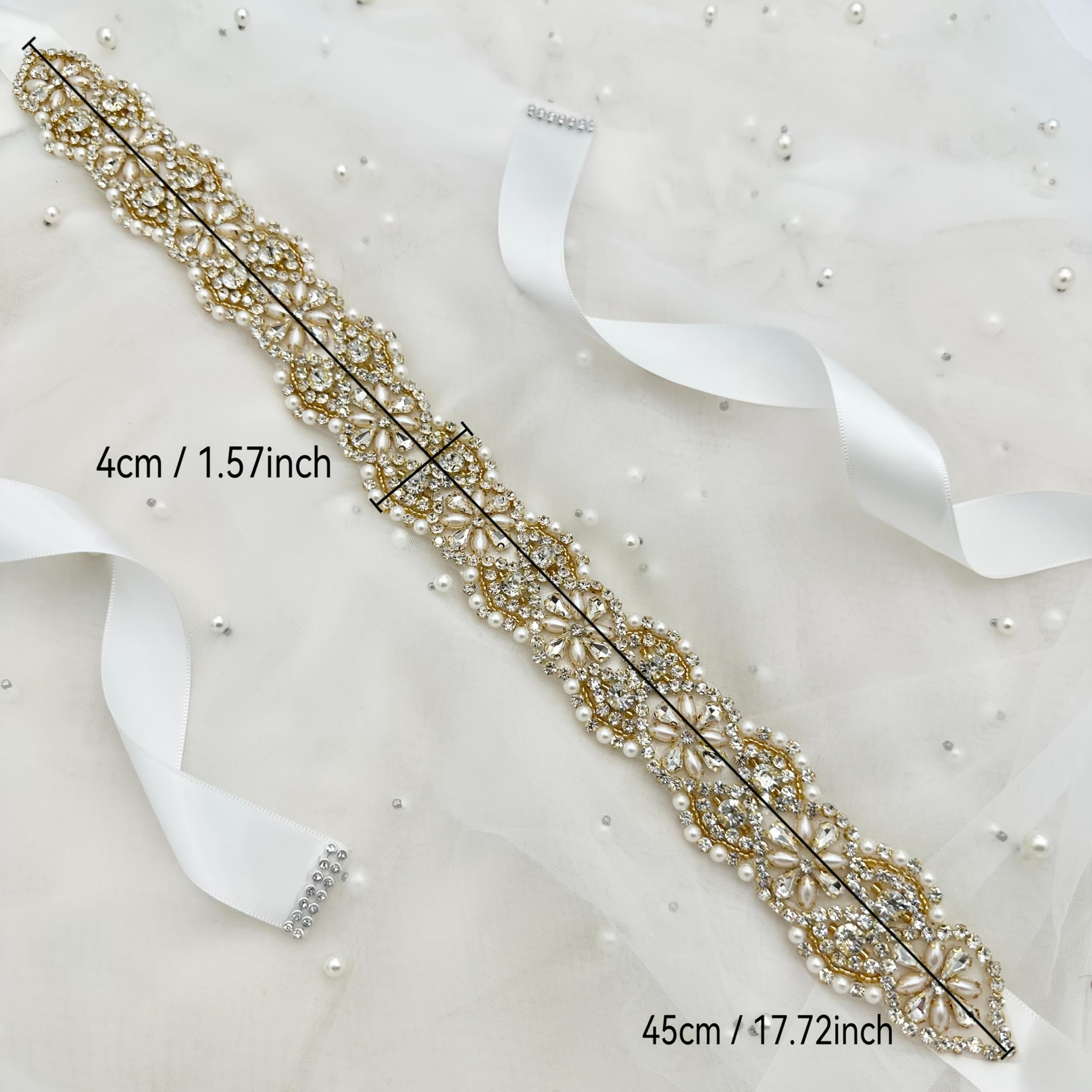 Handcrafted Golden Bridal Sash with Glass Beads & Rhjsonestones