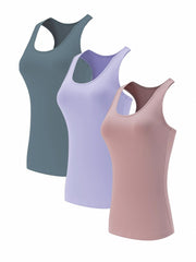 Solid Racerback Sports Tank Top Round Neck Sleeveless Running Top