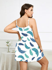 Feather Print V Neck Cami Nightdress Plus Size Casual Loungewear Dress