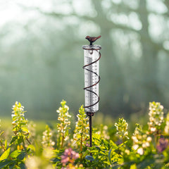Metal Bird Rain Gauge Stake 7 Capacity Cast Iron Hanging Outdoor Garden Law