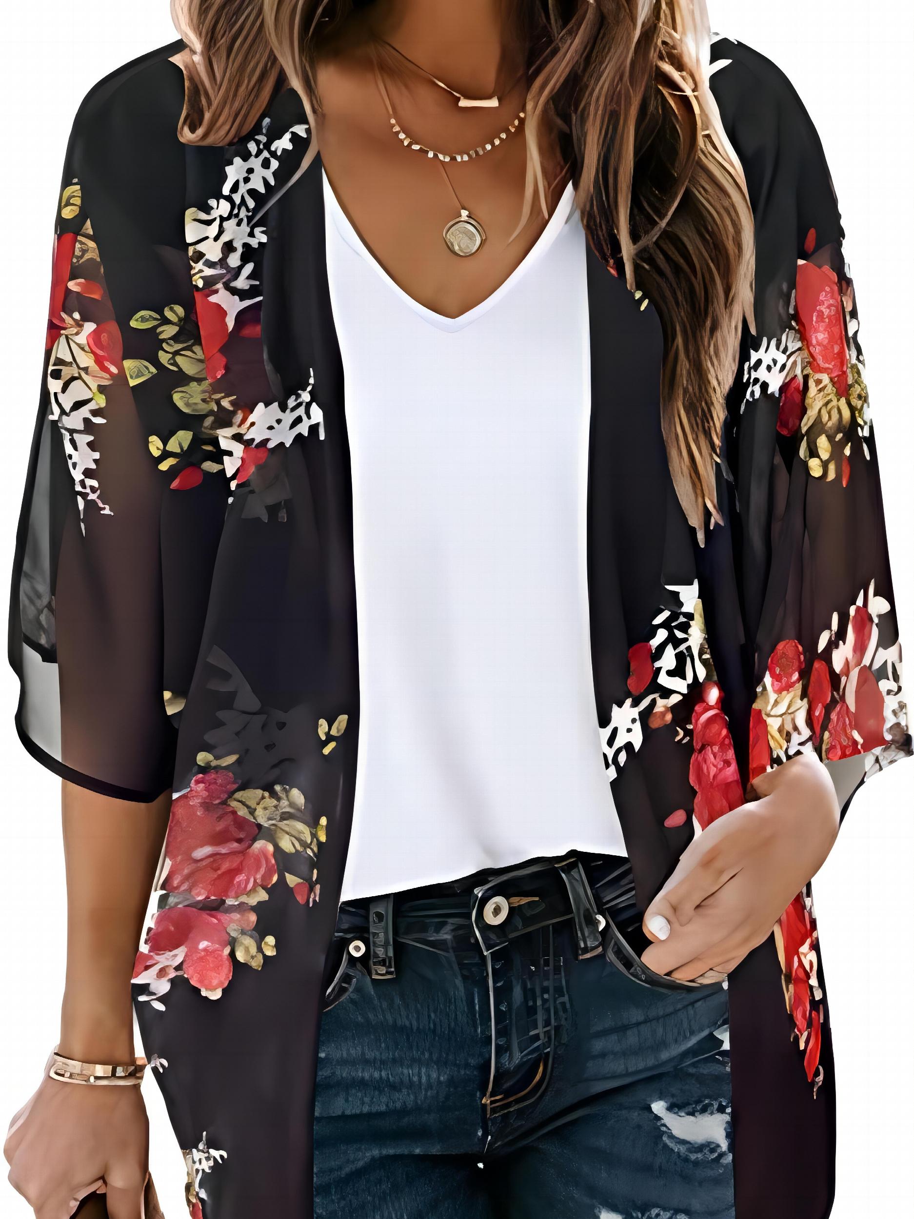 Floral Print Bat Sleeve Cover Up