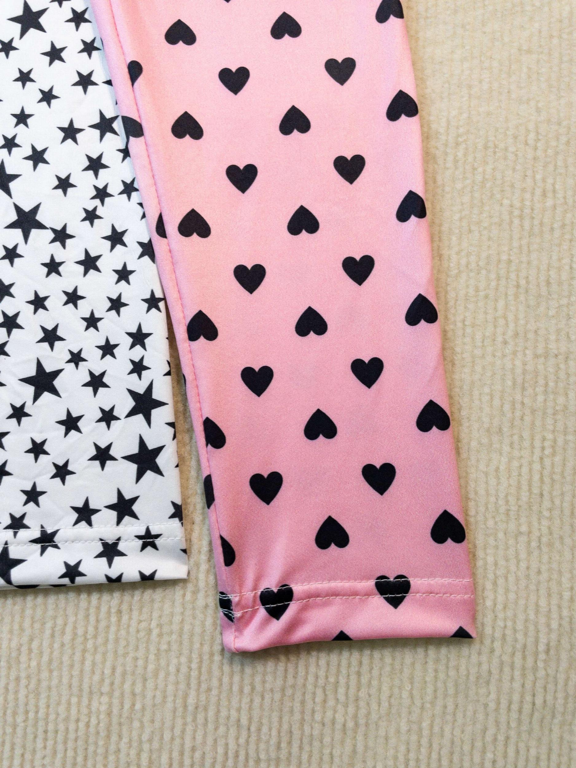 Girls Heart and Star Print Yoga Pants Slim Fit Leggings