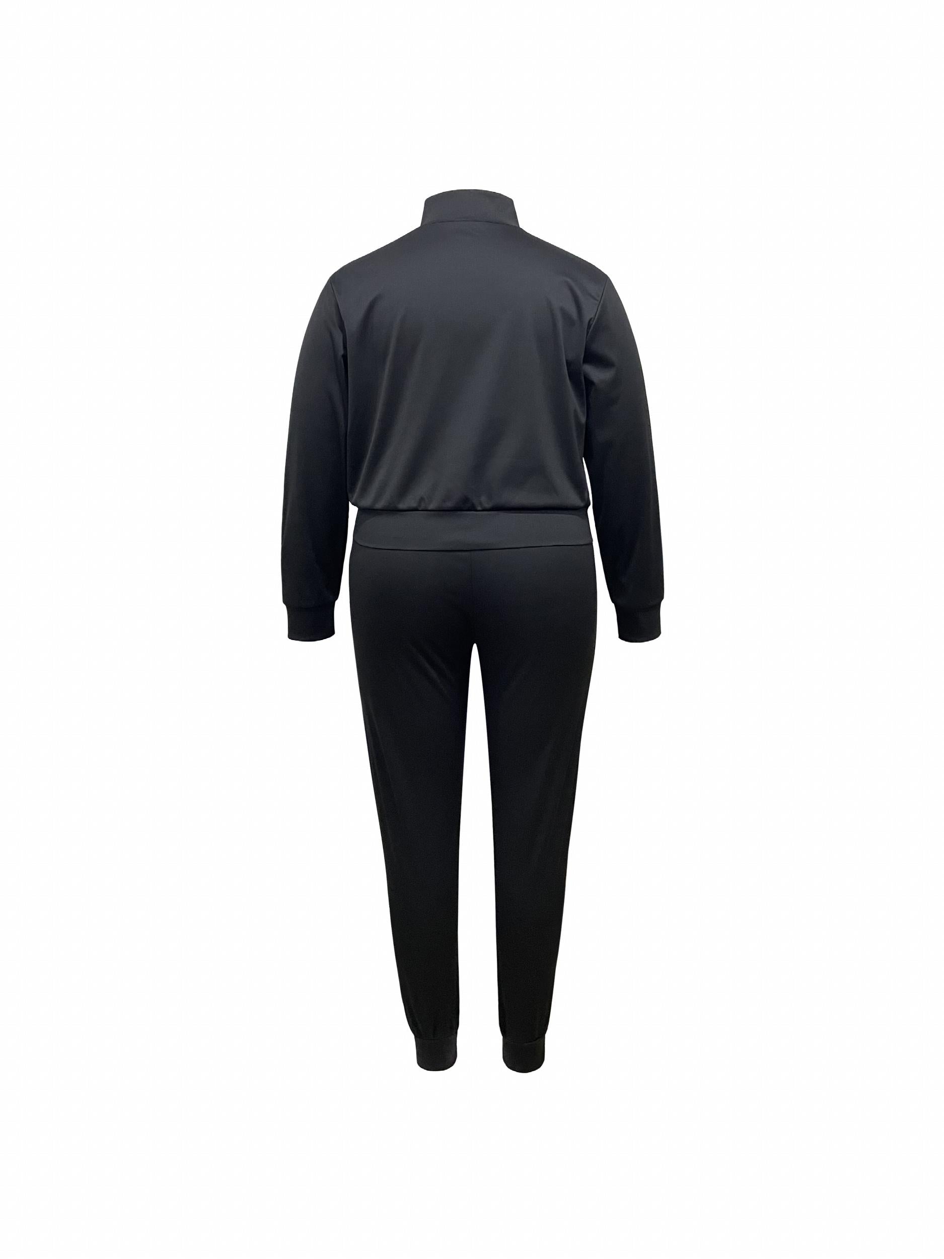 Women's Plus Colorblock Abstract Stripe Print Coat & Joggers Set