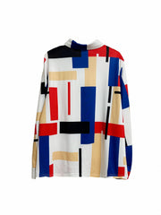 Geometric Print Button Up Blouse & Pants Set