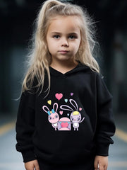 Girls 2pcs Rabbit Pattern Hooded Sweatshirt & Sweatpants Set