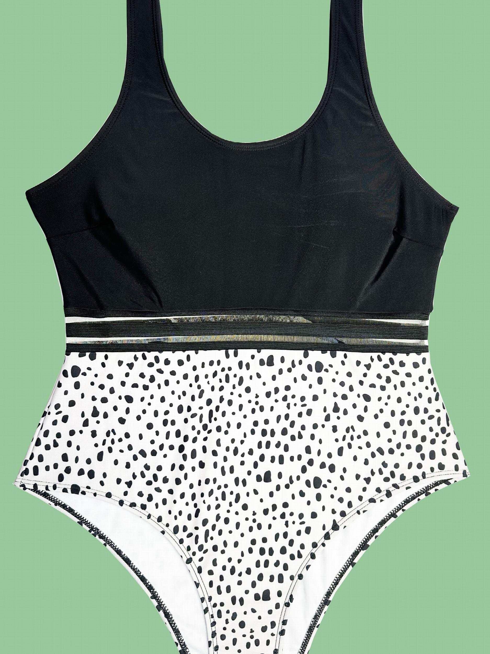 Colorblock Dalmatian Print Mesh One Piece Swimsuit
