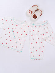 Girls 2pcs Cherry Print Pajamas Set Comfortable Casual Kids Clothes