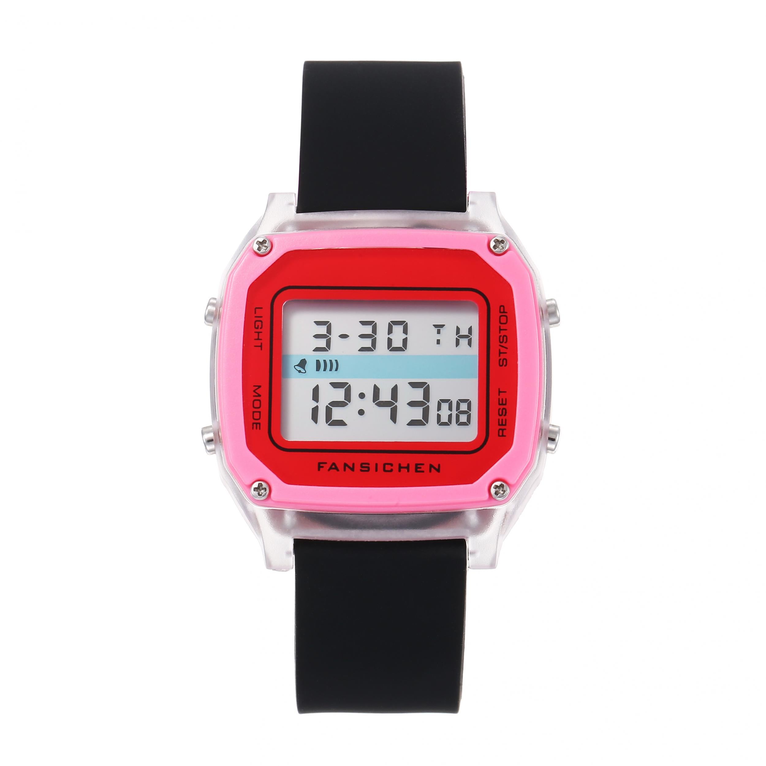Kids Digital Glow Pink Silicone LCD Watch Gift