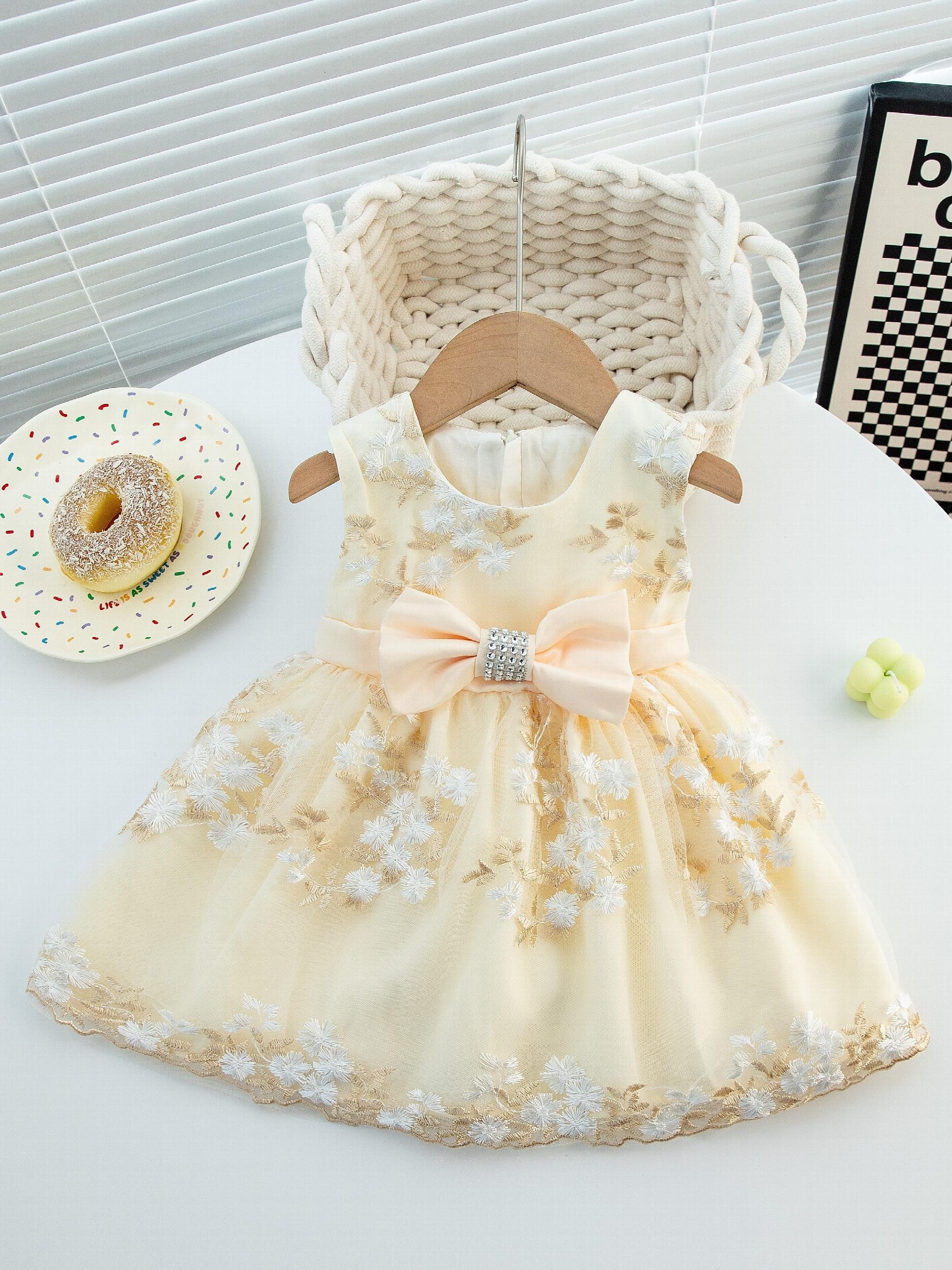 Mesh Princess Dress Embroidered Summer Puffy Cami Dress