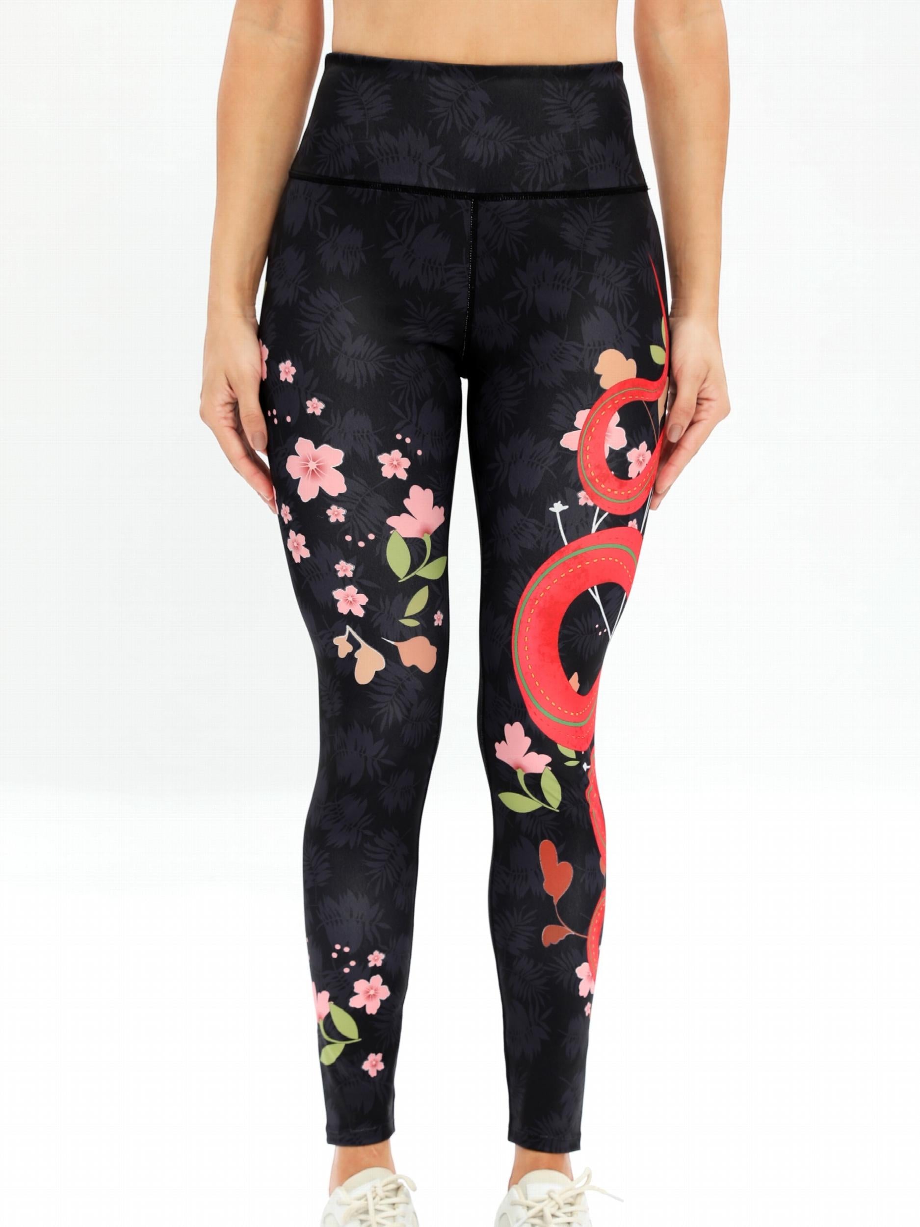 Snake and Flower Print Yoga Pants High Elastic Leggings
