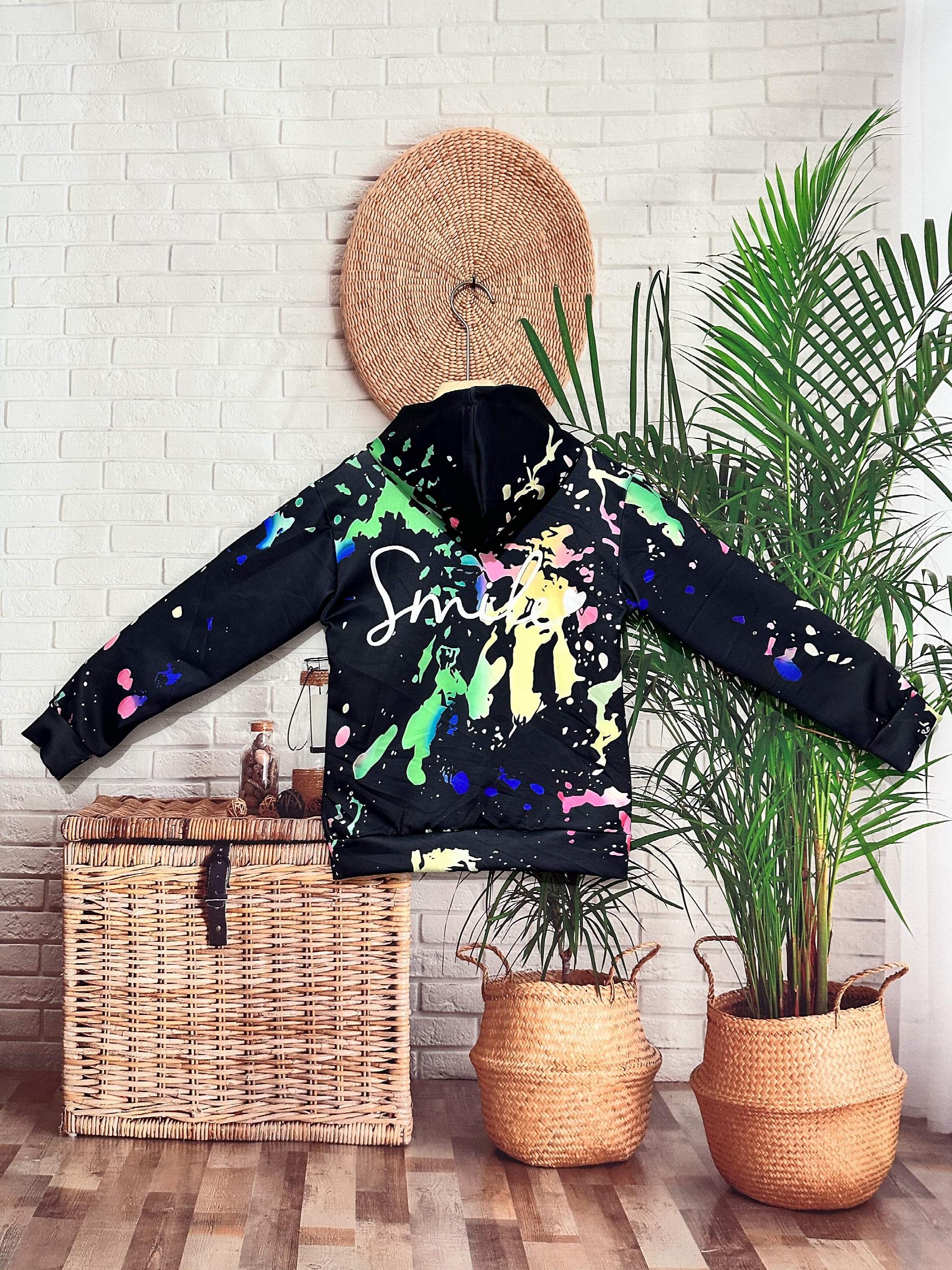 Tie Dye Graffiti Hoodies Girls Comfy Hooded Pullover Spring Fall