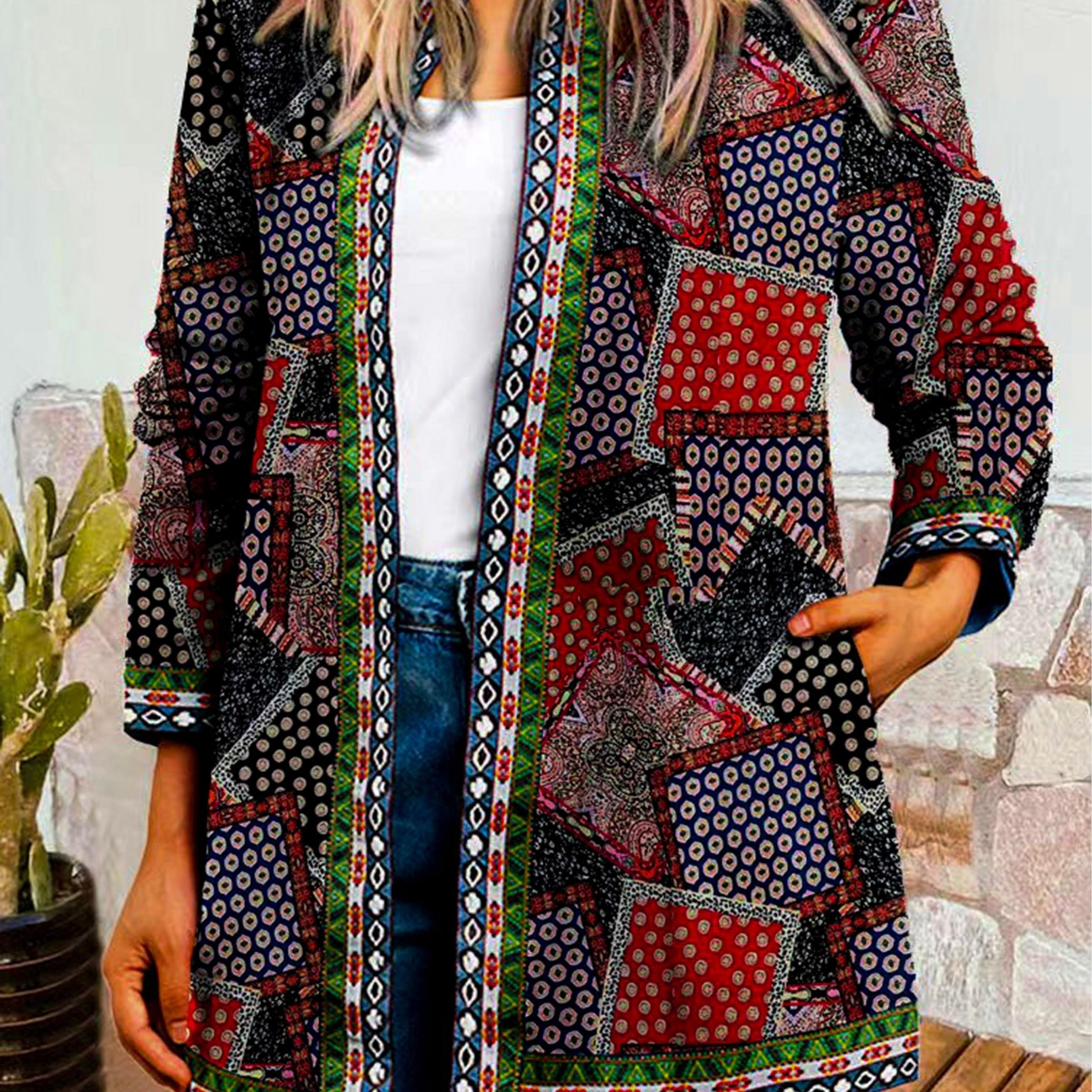 Graphic Print Open Front Jacket Casual Long Sleeve Jacket
