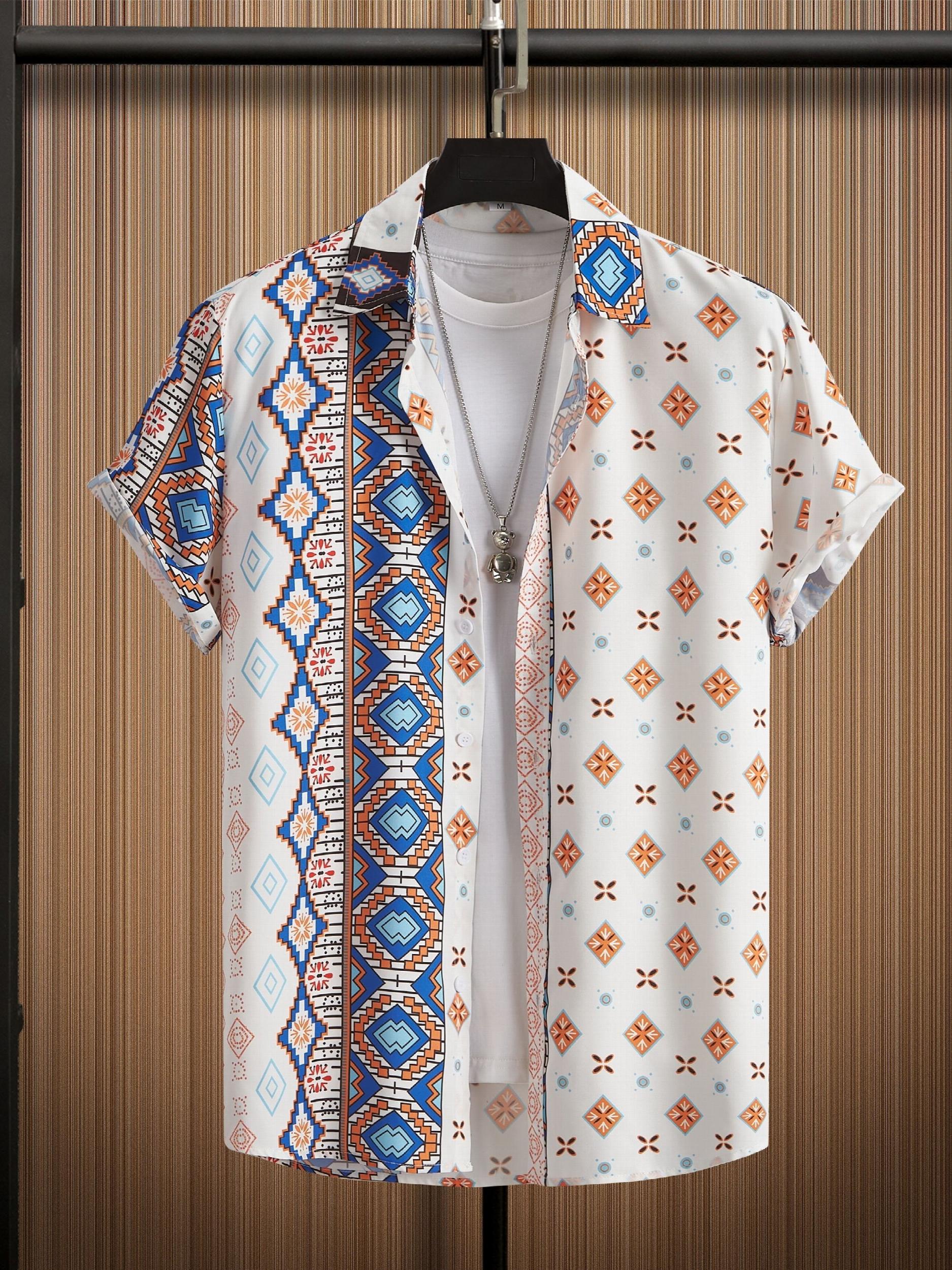Bohemian Style Men's Short Sleeve Shirt for Summer Holiday