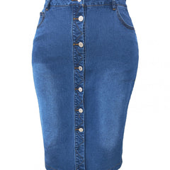 Plus Size Washed Button Up Medium Stretch Slim Fit Denim Skirt