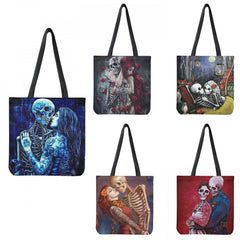 Skull Couple Print Shoulder Bag Women's Shopping Pouch