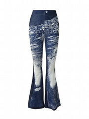 Denim Print Bell Bottom Pants Women's Activewear