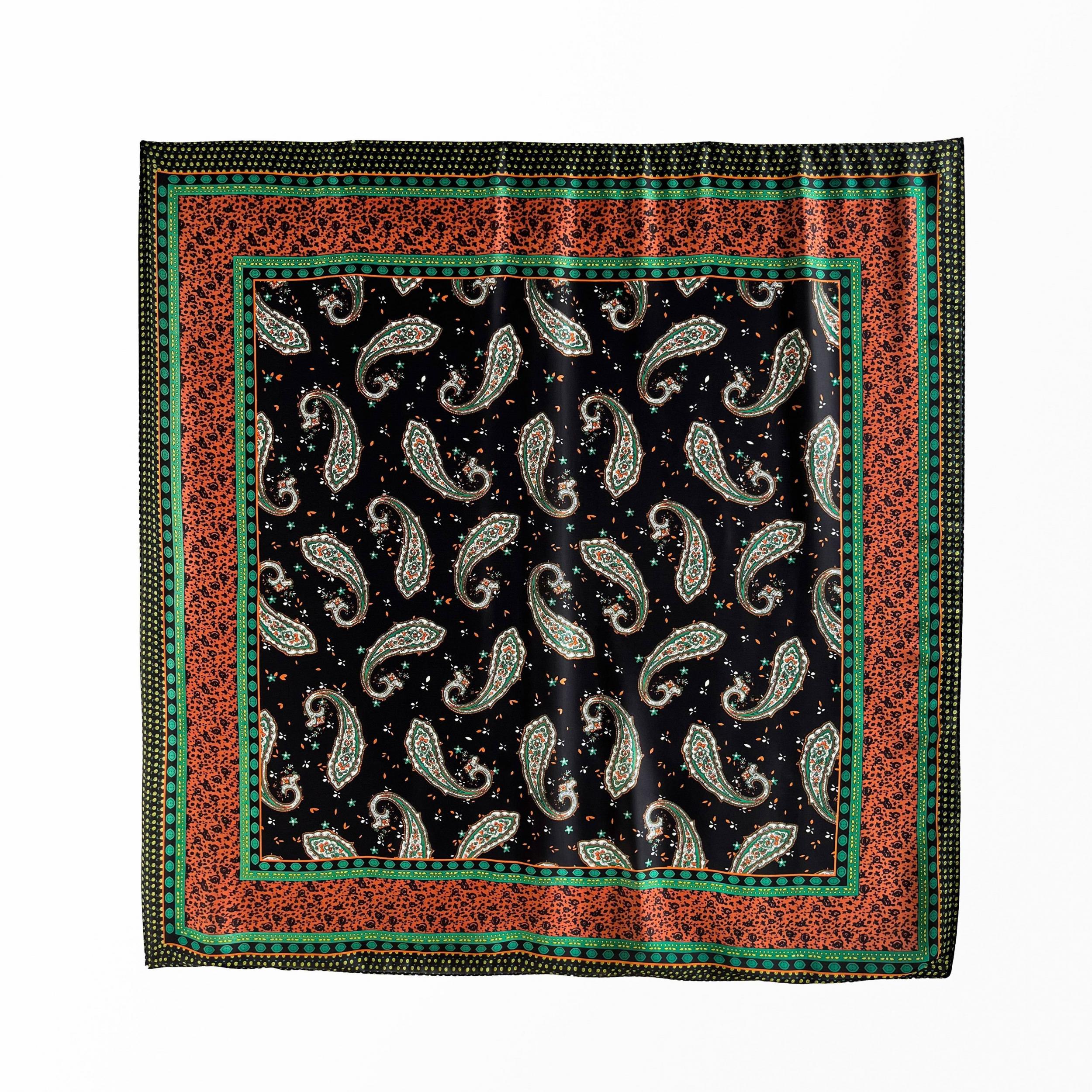 Vintage Paisley Print Silk Square Scarf Shawl for Women