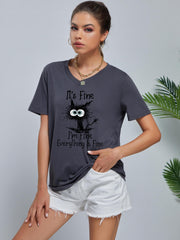 Cartoon Cat V Neck T-shirt for Women