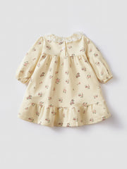 Autumn Baby Girl Floral Print Long Sleeve Lace Neck Casual Dress
