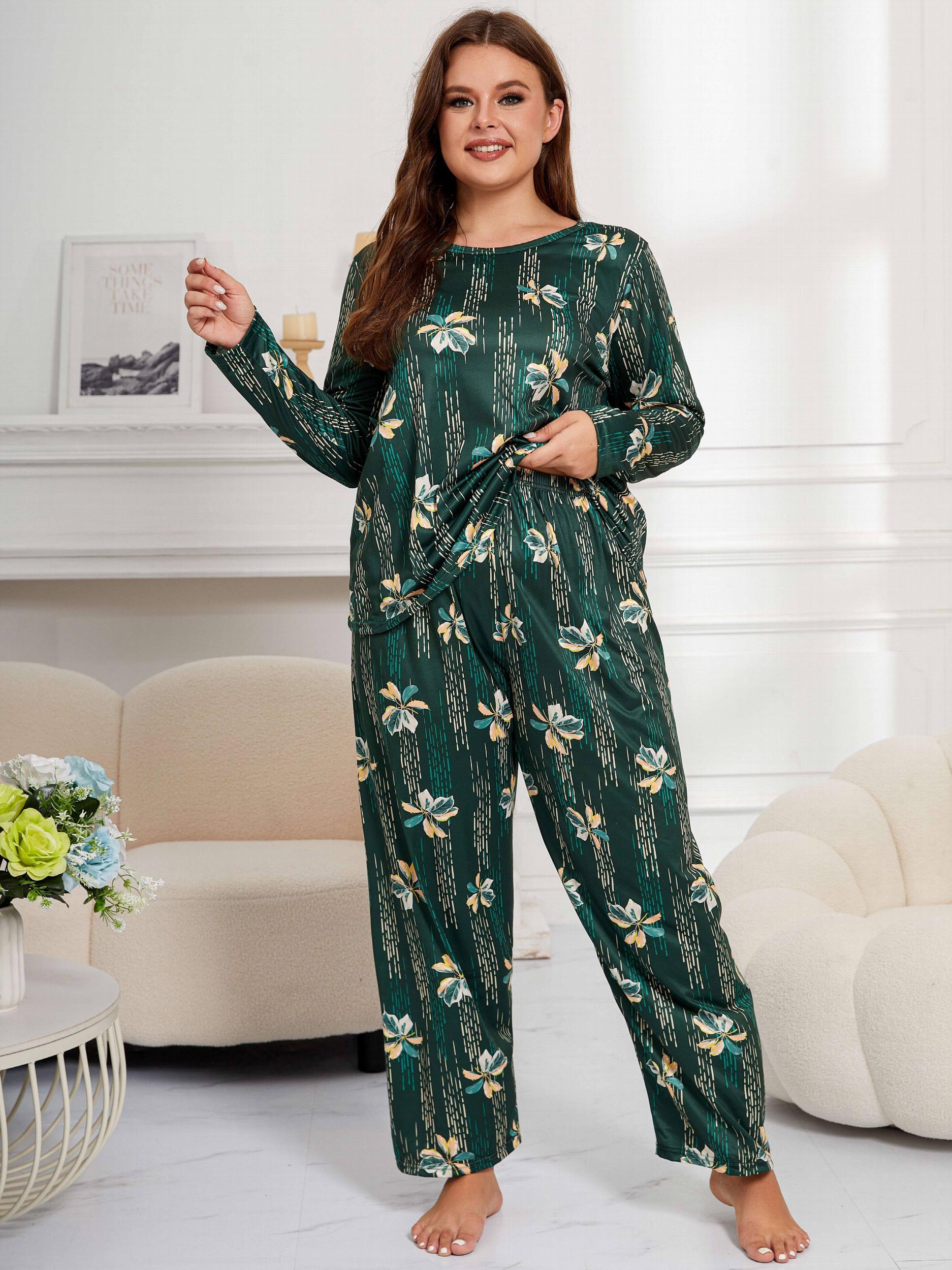Retro Pajamas Set Women's Long Sleeve Round Neck