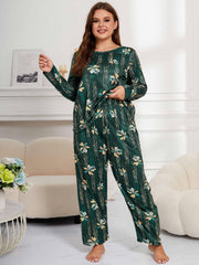 Retro Pajamas Set Women's Long Sleeve Round Neck
