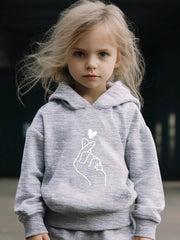 Kids 2pcs Love Gesture Print Outfit Set Girl's Sporty Clothes