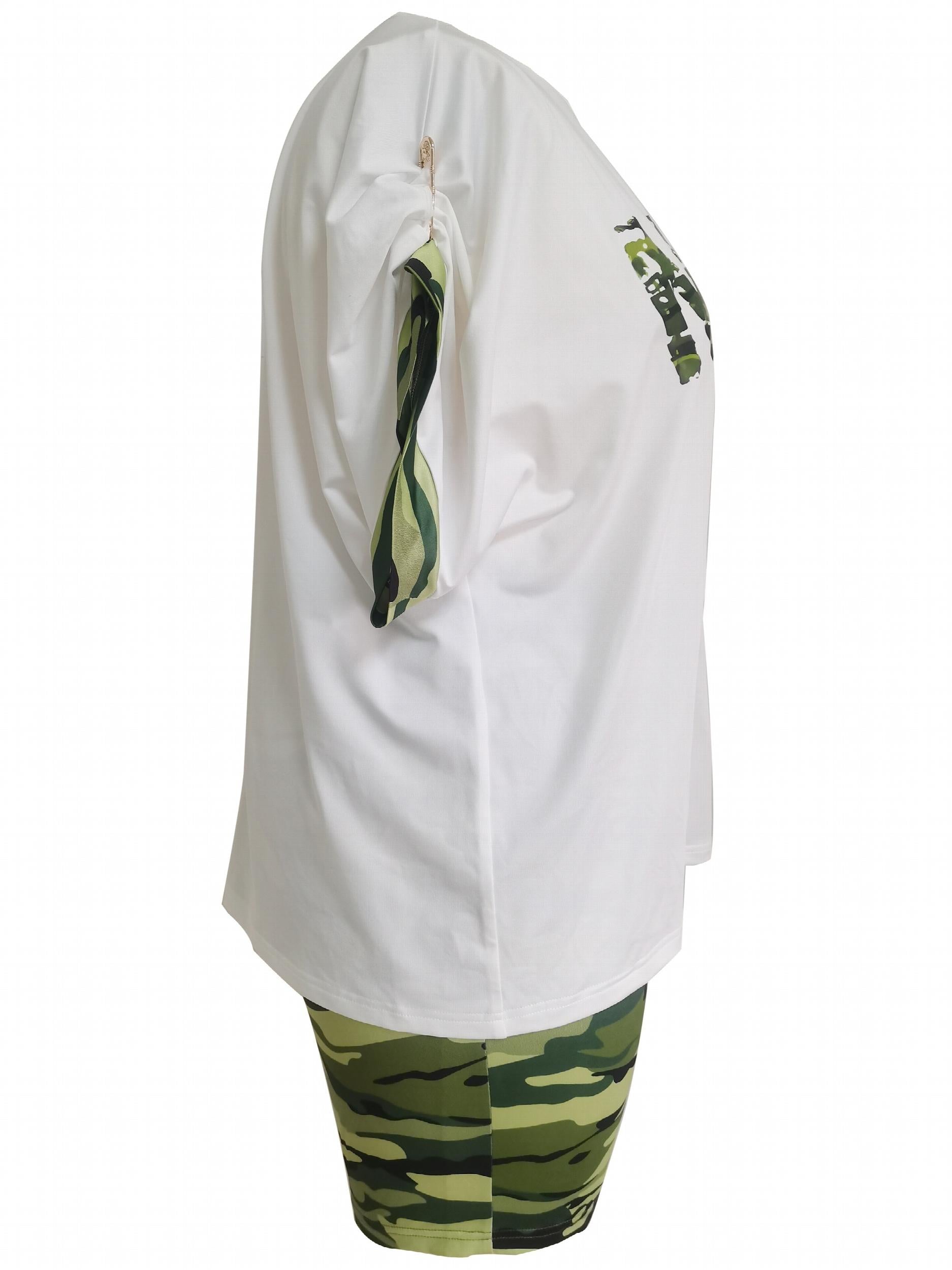 Women's Plus Camo Print Top & Shorts Two Piece Set