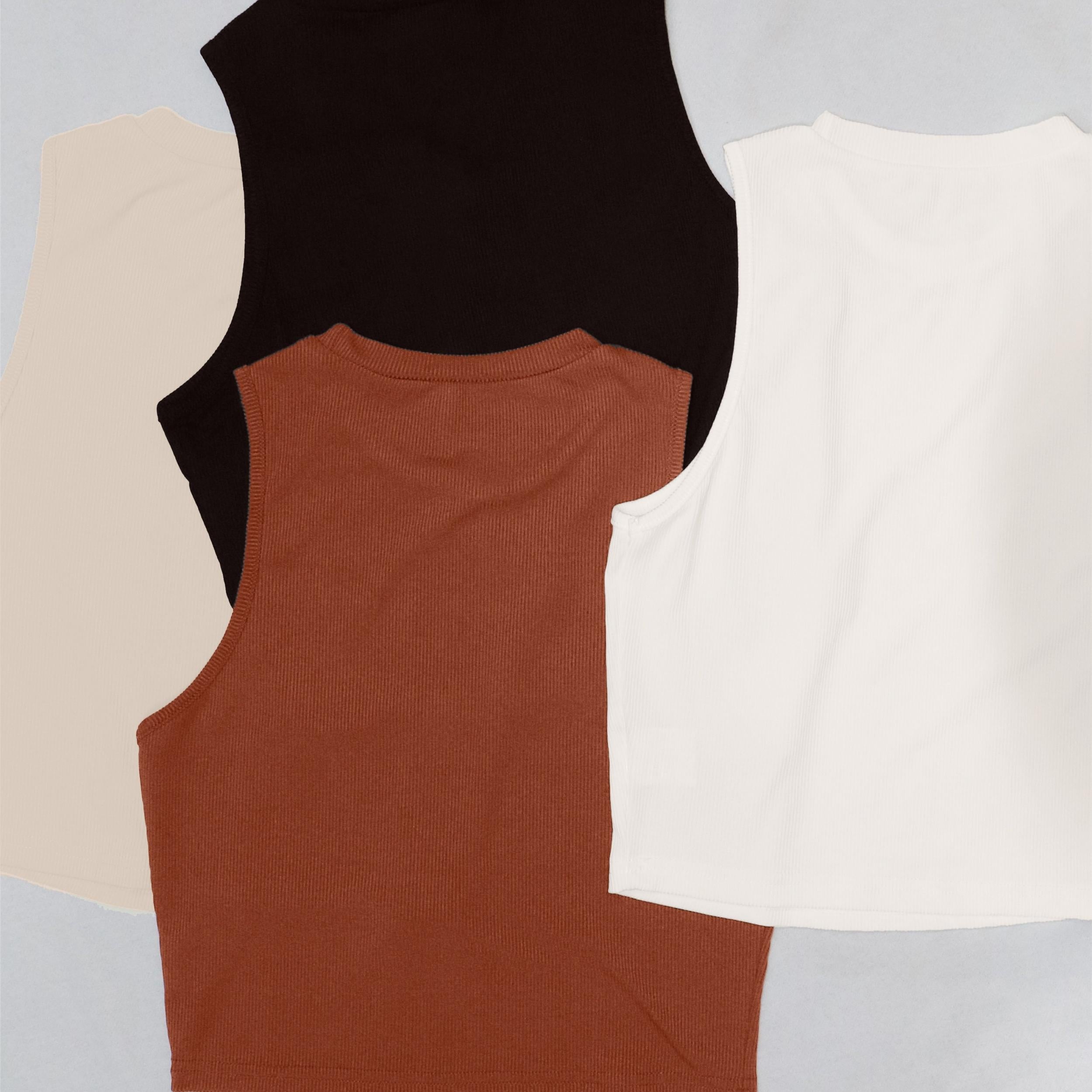 4 Pack Ribbed Tank Tops Mock Neck Sleeveless Summer Casual Women's Clothing