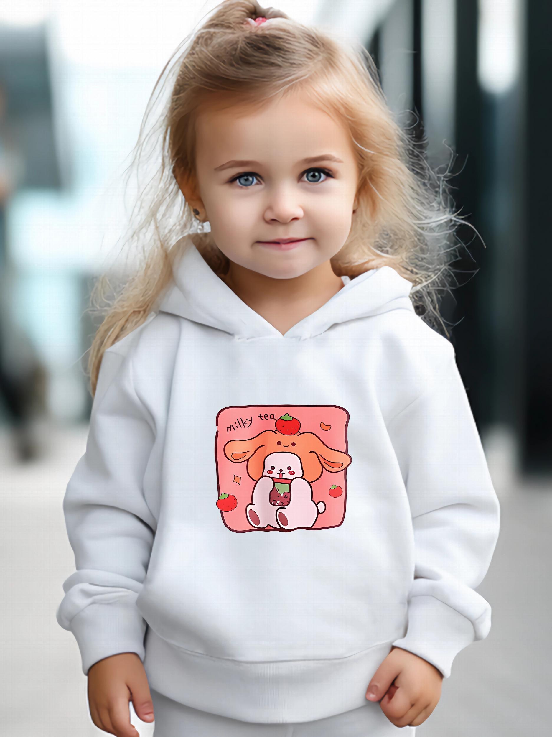 Kid's Cartoon Milky Tea Print Outfit Hoodie & Pants Set