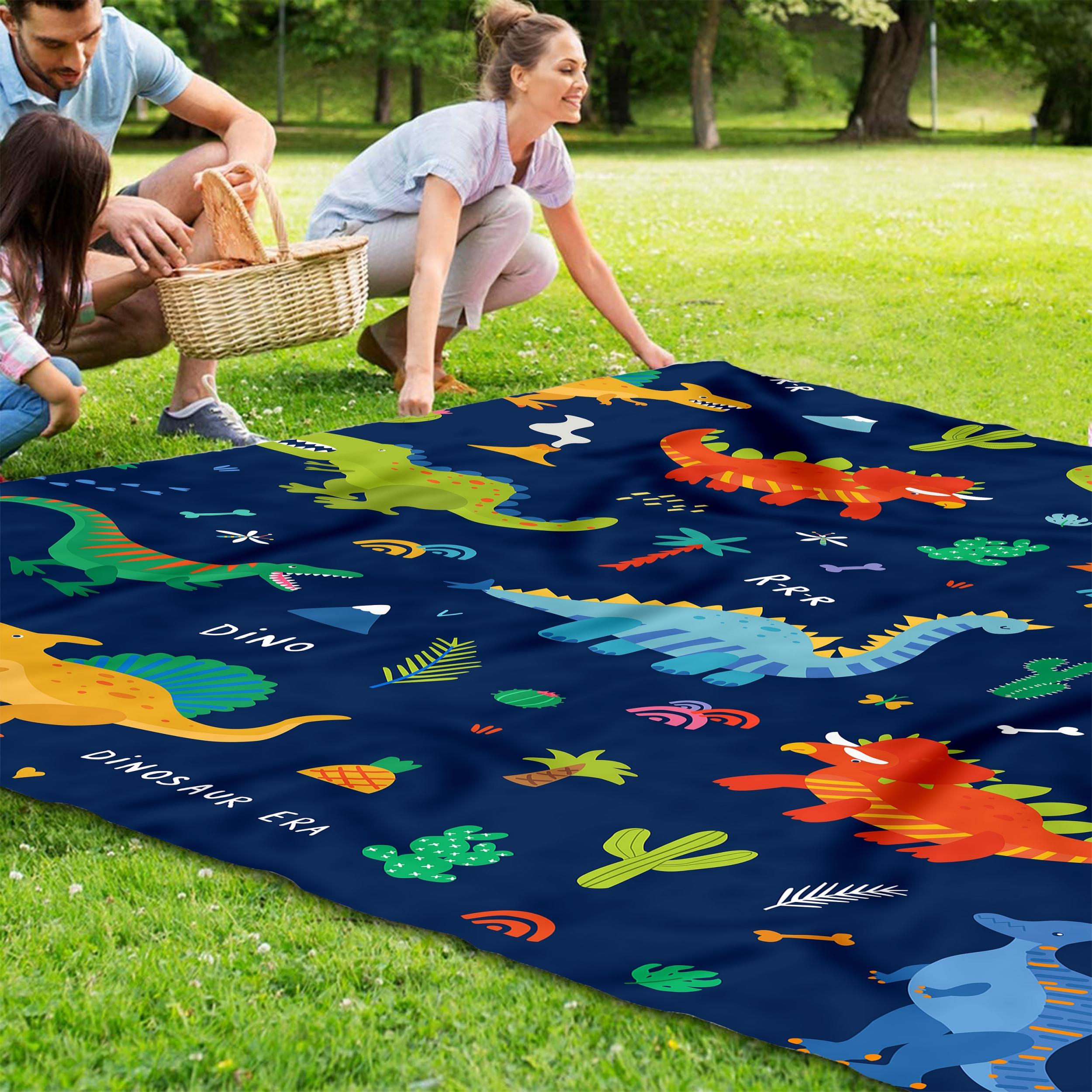 Cartoon Dinosaur Print Outdoor Picnic Mat - Waterproof & Sandproof