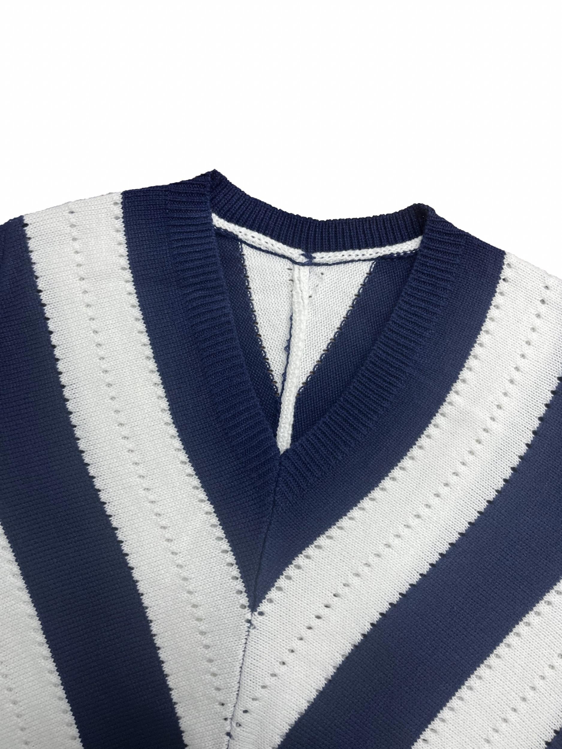 Colorblock Stripe Print V Neck Sweater