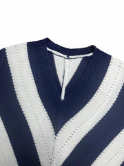Colorblock Stripe Print V Neck Sweater