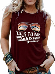 Letter Print Crew Neck Tank Top Sleeveless Casual Summer Women's Top