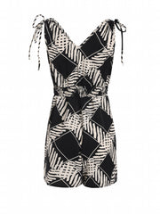 Striped Knotted Rompers Casual V Neck Sleeveless Rompers Women