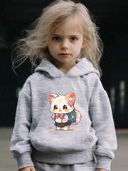Girls Cat Graphic 2pcs Set Activewear for Spring Fall Sports