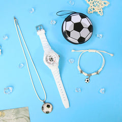 4pcs Boys' Quartz Watch Set Sport Style Silicone Strap Football Design
