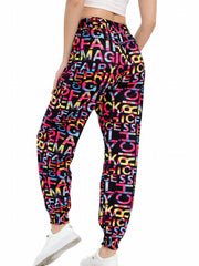 Women's Letter Print Sports Pants Drawstring Elastic Waist Jogging Pants