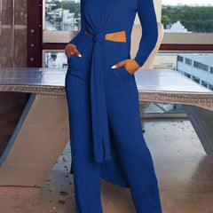 Solid Long Sleeve Round Neck Tunic Top & Pants Set