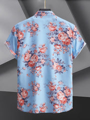 Men's Floral Print Short Sleeve Button Up Shirt