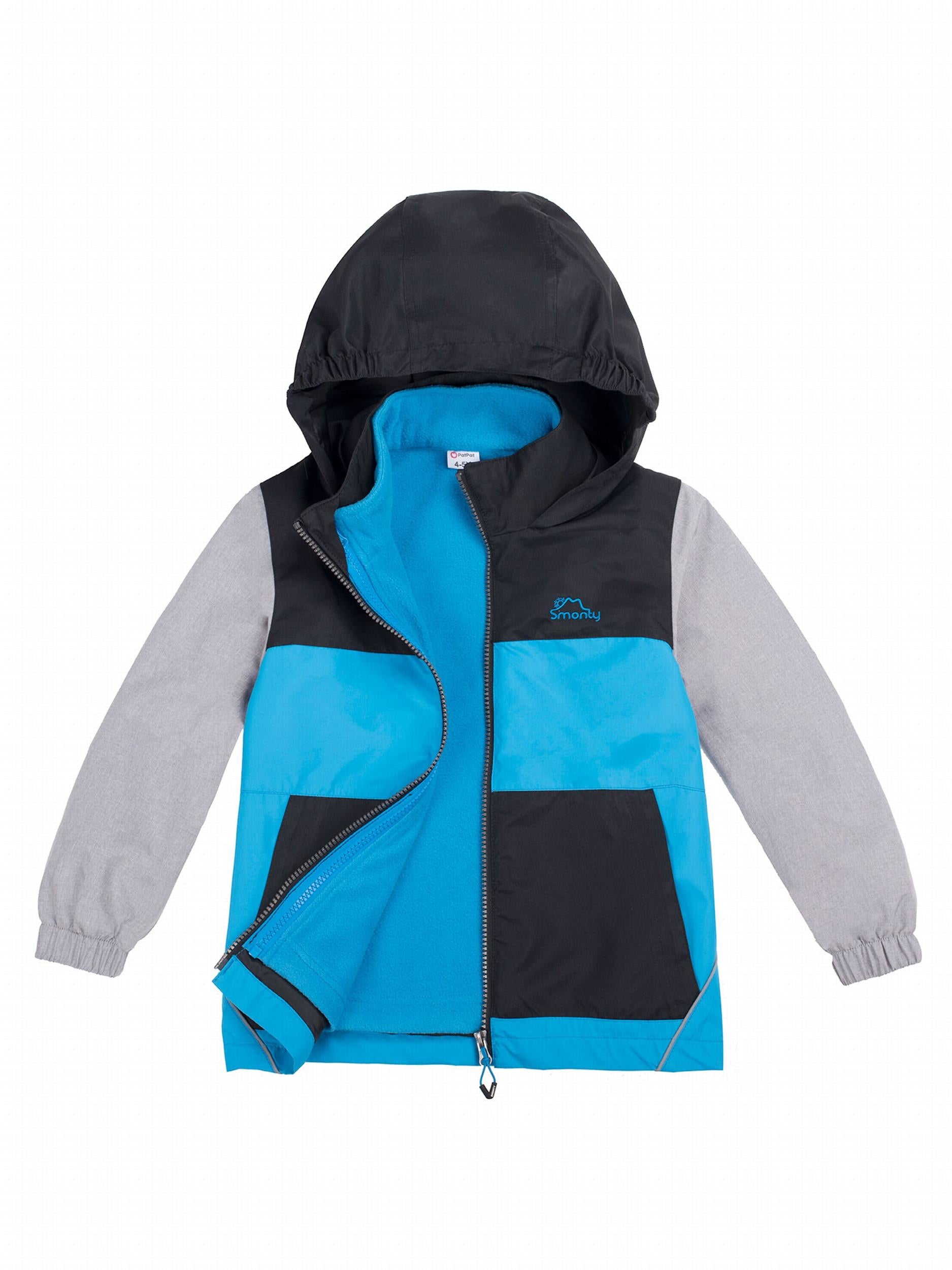 Kids Striped 3 In 1 Rain Jacket Waterproof Windbreaker With Fleece Lining