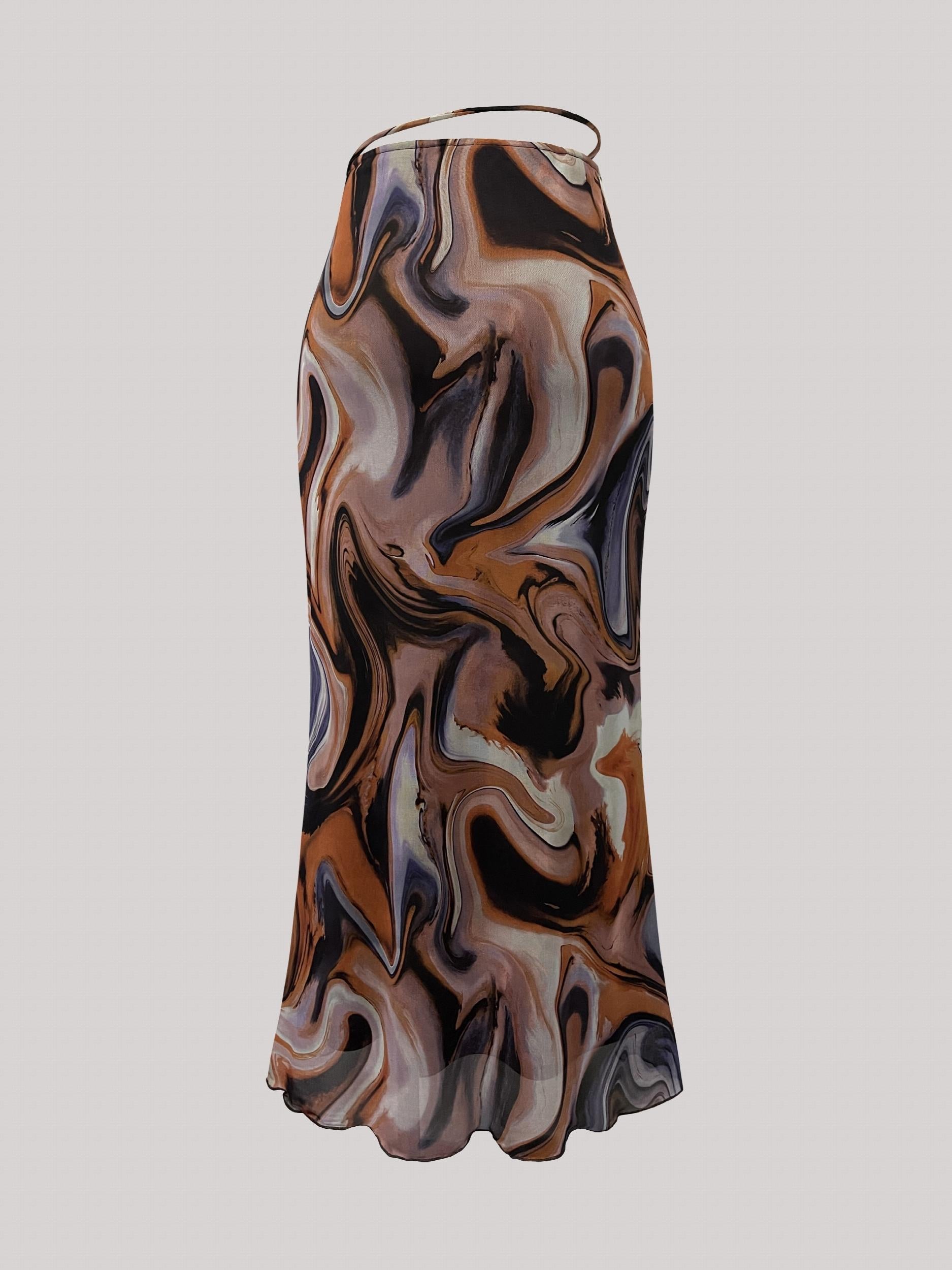 Mesh Skirt Tie Waist All Over Print Casual Spring Summer Women's Clothing