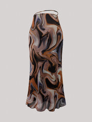 Mesh Skirt Tie Waist All Over Print Casual Spring Summer Women's Clothing