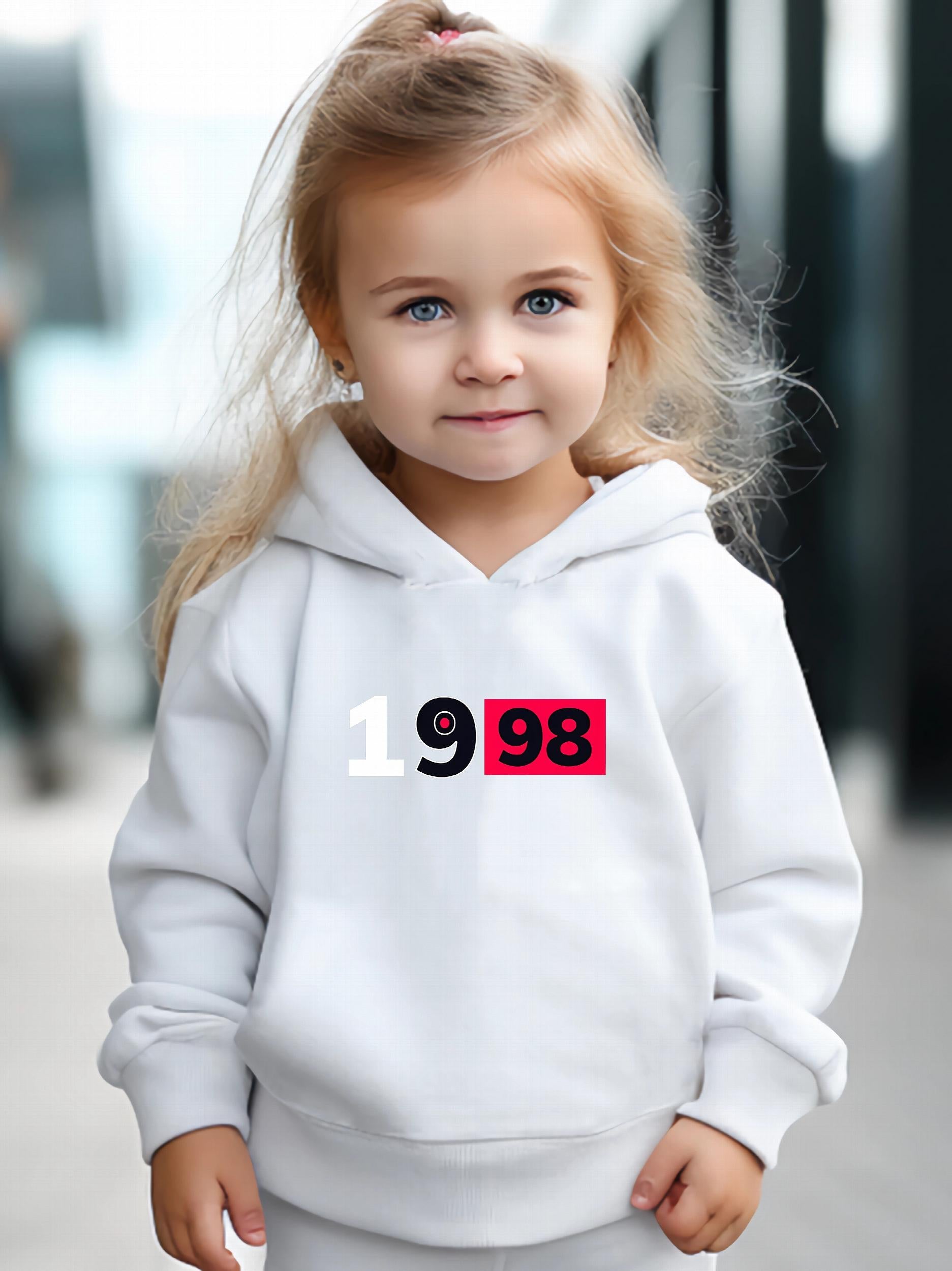 Girls 1998 Print Hoodie and Jogger Pants Set, Sports Outfits