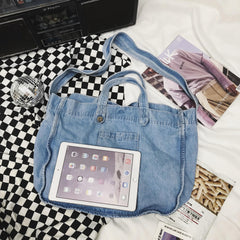 Denim Bag Wide Shoulder Strap Denim Tote Bag Casual Handbag For Women