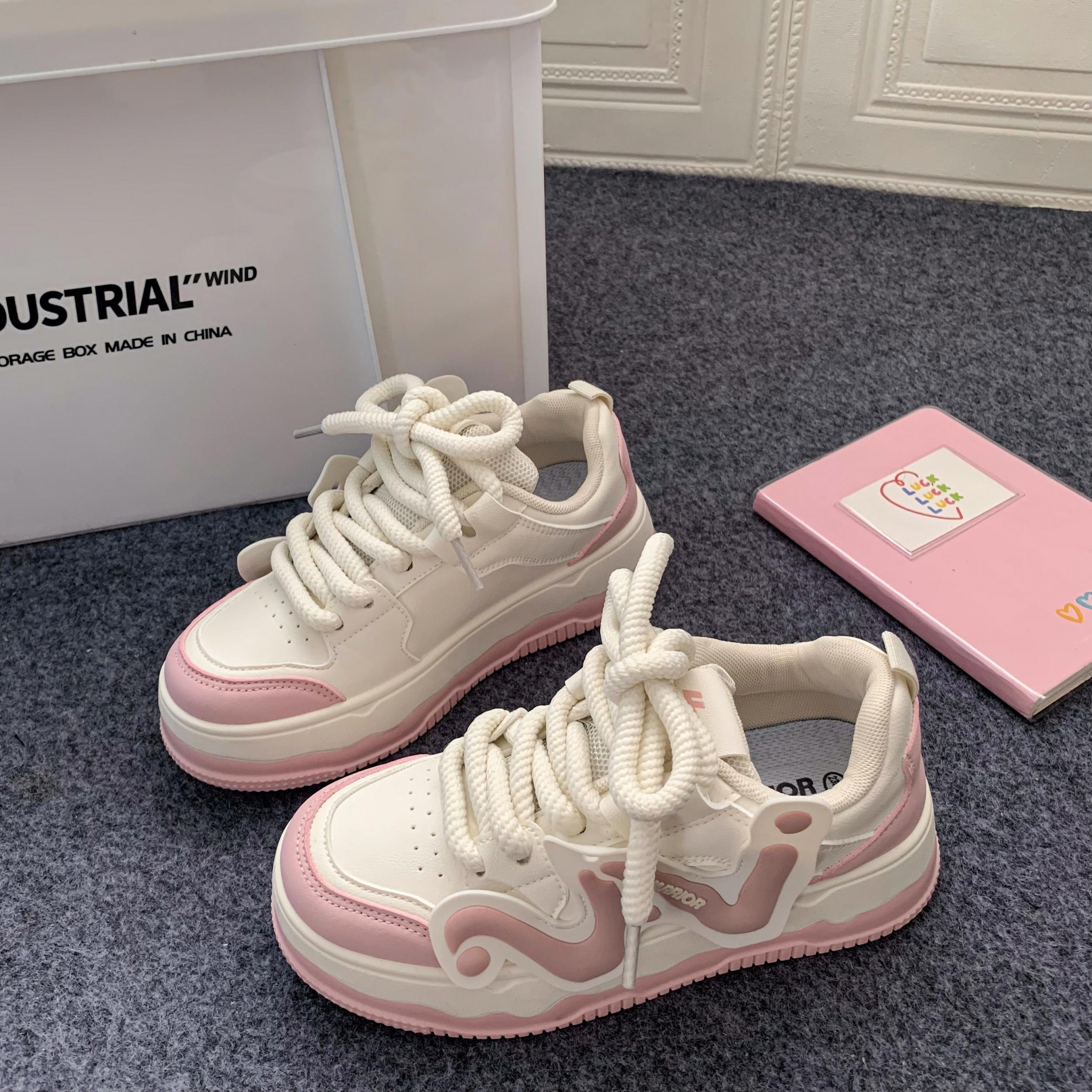 Women's Letter Lace up Skate Shoes Non slip Flatform Outdoor Sneakers