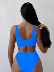 Stretchy High Cut Bikini Set V Neck 2 Piece Sexy Swimsuit