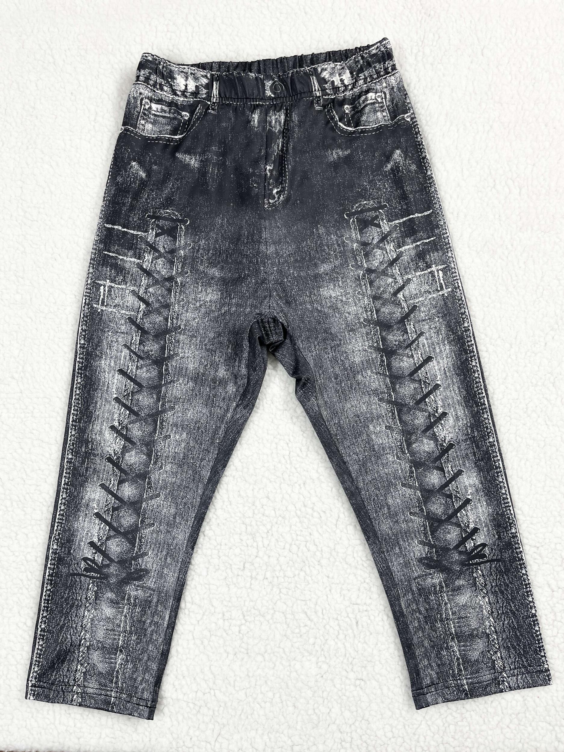 Denim Print Skinny Capris Leggings Casual Crop Leggings