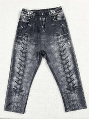 Denim Print Skinny Capris Leggings Casual Crop Leggings