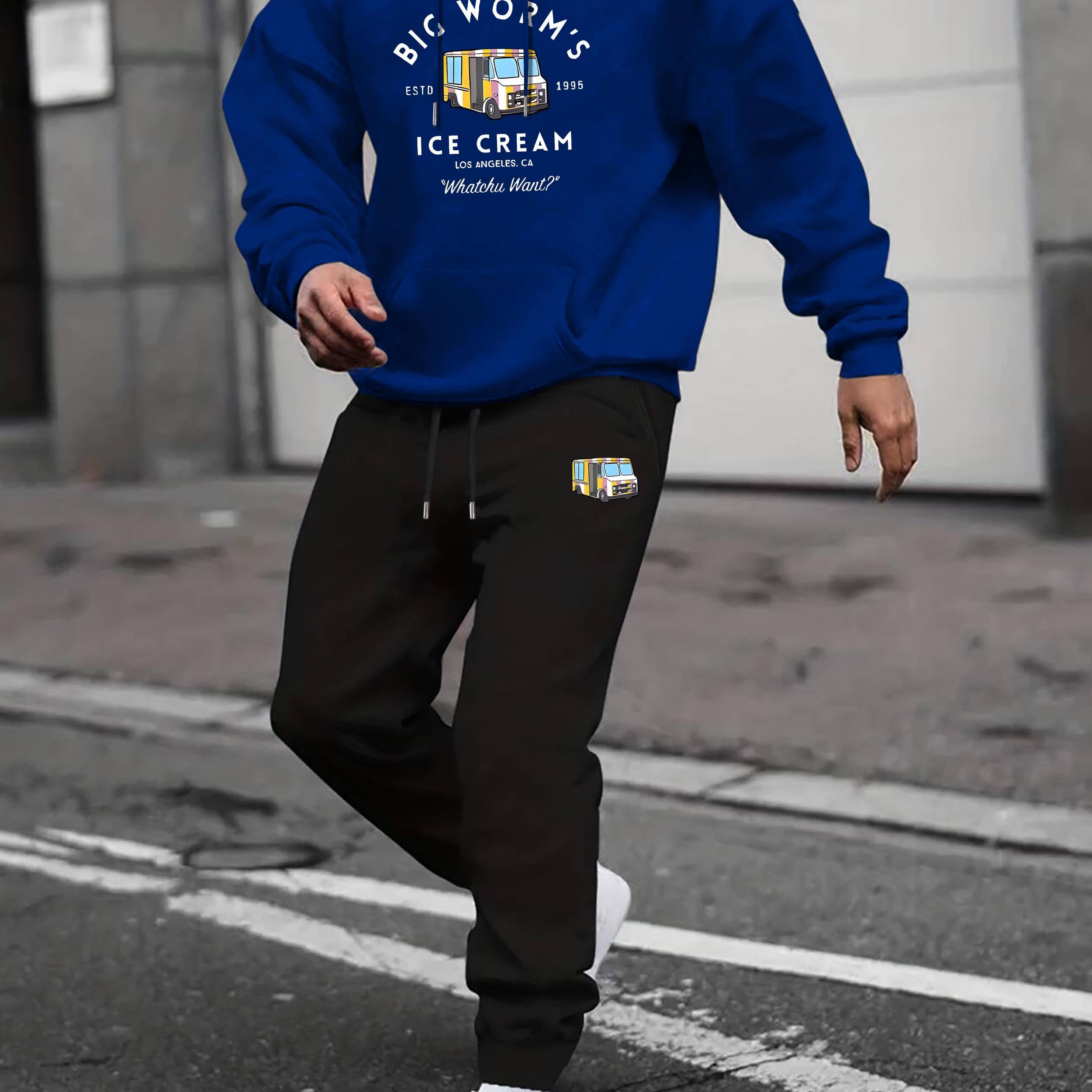 Men's 2Pc Casual Crew Neck T Shirt & Hooded Sweatshirt Set