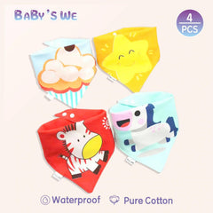 4pcs Cartoon Cotton Waterproof Baby Bibs